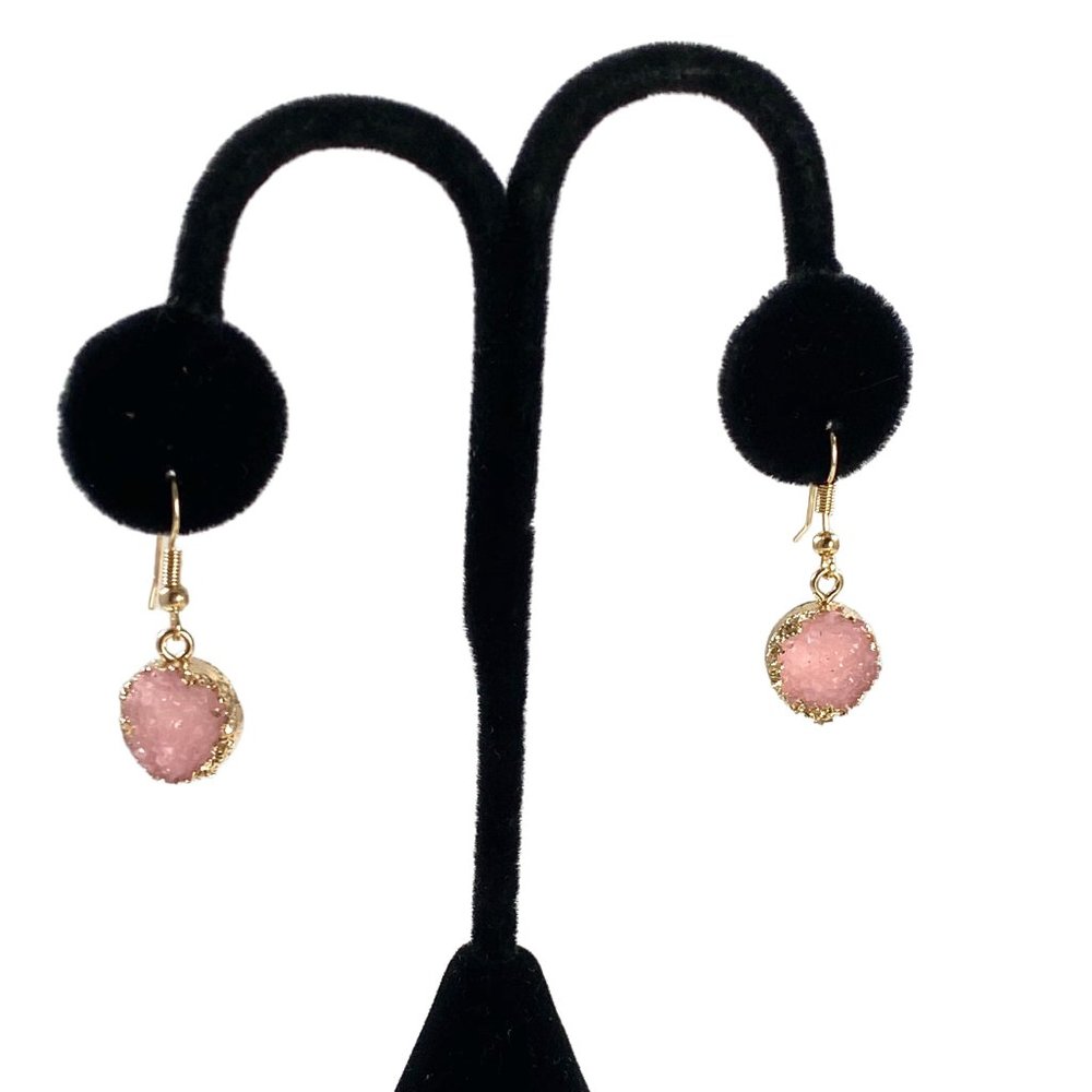 Earrings Natural Pink Stone 1/2" diameter - Picture 2 of 3